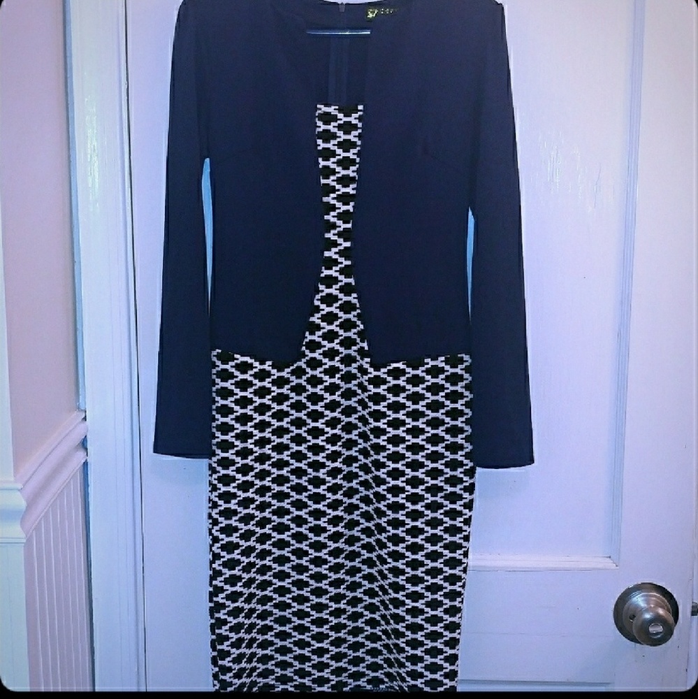 Navy Blue Black and White Dress